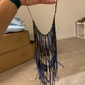 Blue and black necklace-long statement necklace
